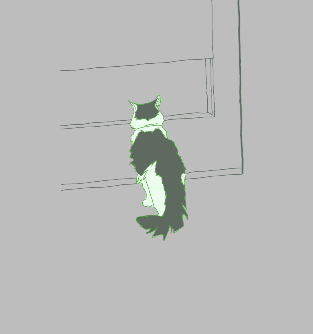 Rotoscope GIF of a cat of looking out a window